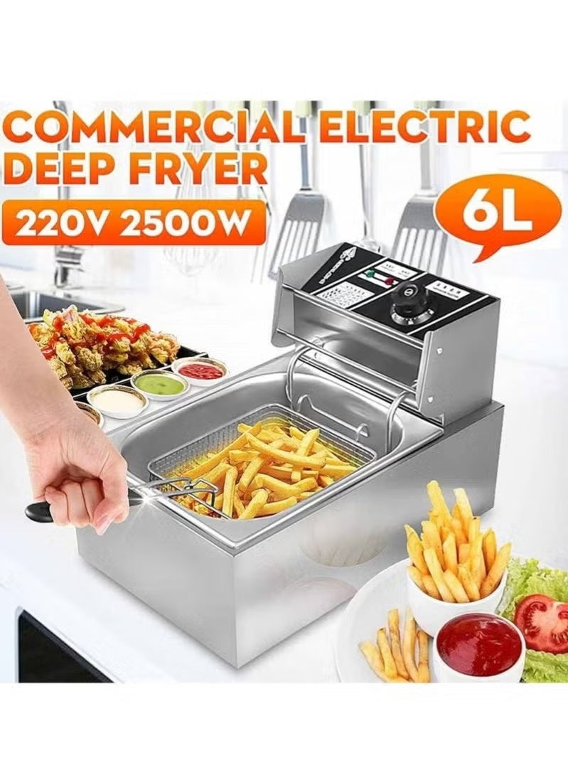 Denx Stainless Steel 6L Deep Oil Fryer with Basket Strainer Jumbo Size Adjustable Temperature & Timer, Perfect Chicken, Shrimp, French Fries, Chips & More, Removable Oil Container - Image 3